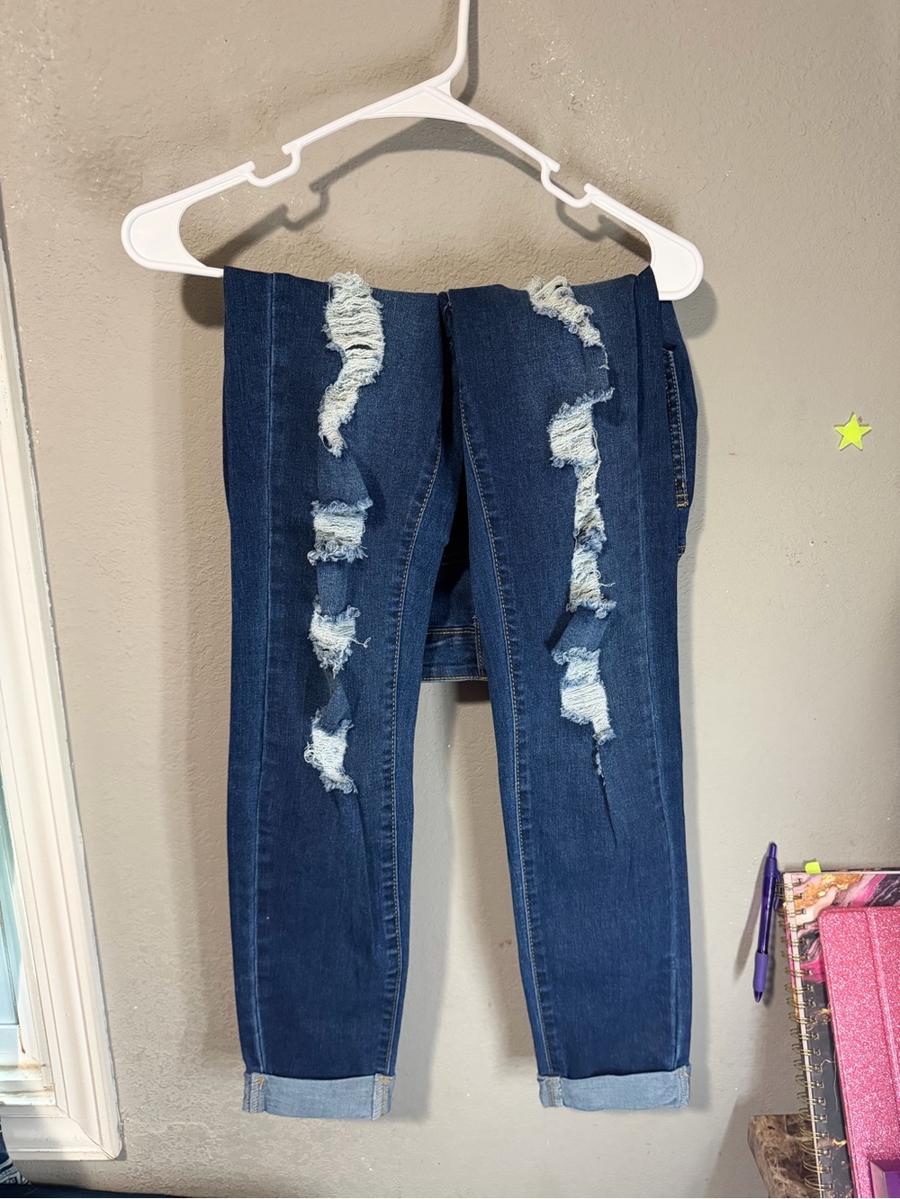 SHEIN Dark Blue Distressed Jeans